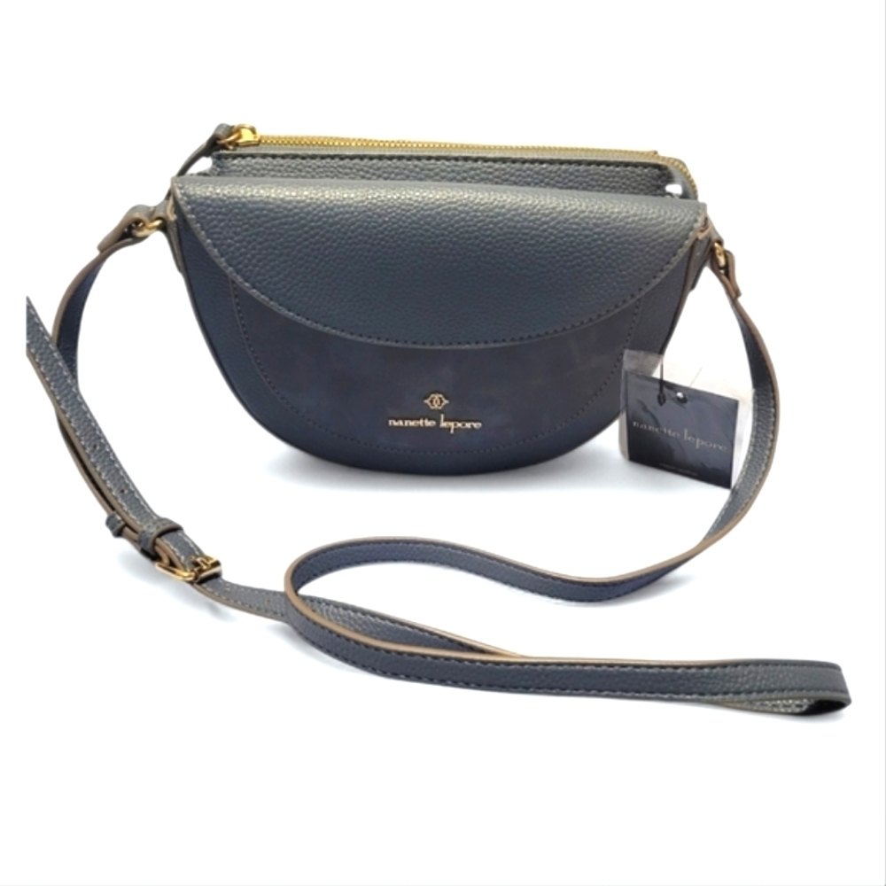 Nanette Lepore Half Moon Crossbody Bag | Vegan Leather & Suede | Top Zip Flap - Picture 9 of 12